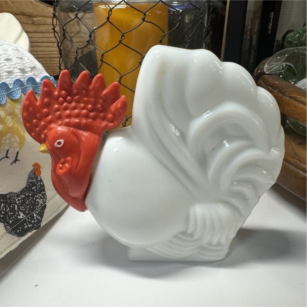 Vintage Avon White & Red Rooster Chicken Figurine, Ceramic Farmhouse-Style Decor